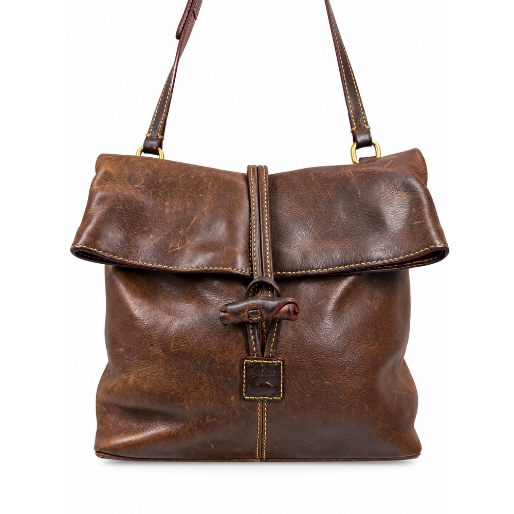 Dooney & Bourke Florentine Leather Foldover Toggle Crossbody Bag Brown